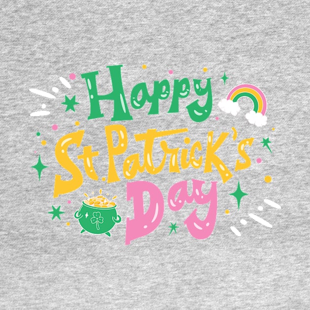 Colorful Happy St. Patrick's Day with Rainbow and Pot of Gold by SLAG_Creative